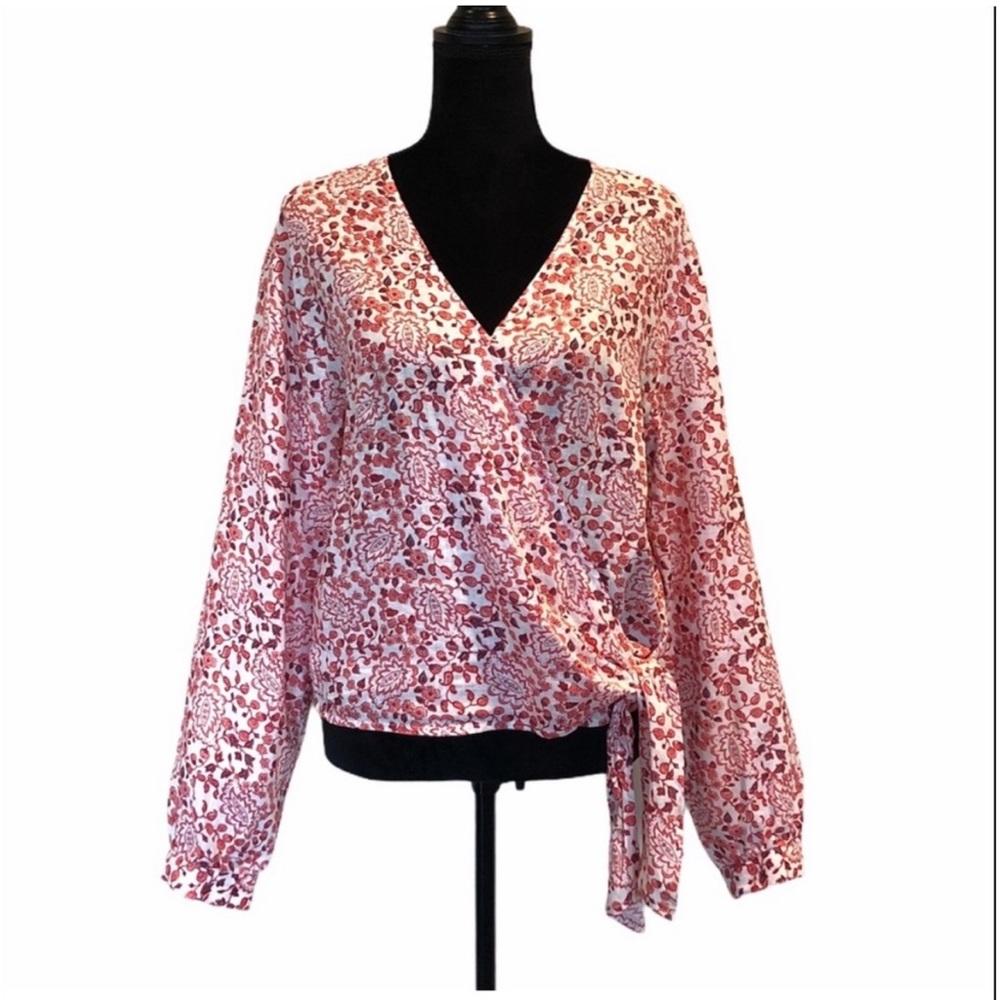 Gap linen blend bohemian crisscross wrap tie longsleeve blouse top size large